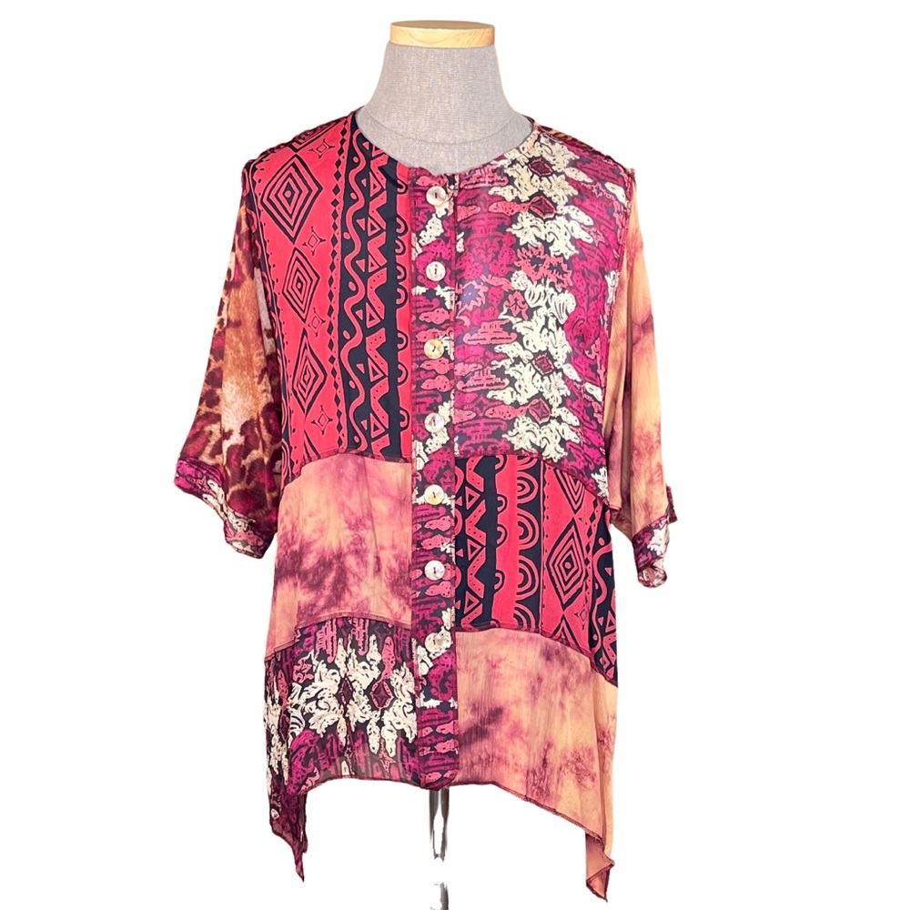 Sterling Styles Women’s Animal Tribal Print Tunic Button Front Top 1X